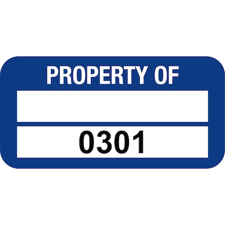 Lustre-Cal VOID Label PROPERTY OF Dark Blue 1.50in x 0.75in 1 Blank Pad & Serialized 0301-0400, 100PK 253774Vo2Bd0301